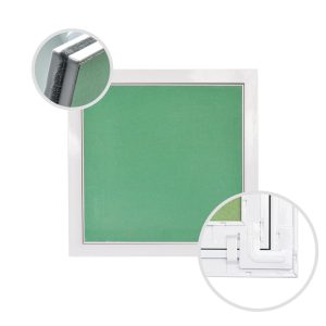 Botole in cartongesso con profilo laccato bianco, sp. 12,5 mm e lastra incollata