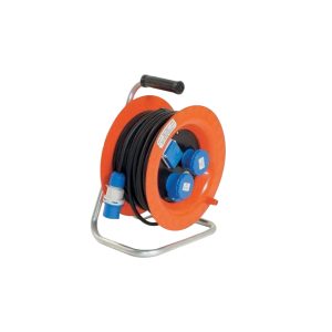 Avvolgicavo Industriale HO7RNF 3G2,5 30mt 2 Ind. 16A 2P+E + 1 Schuko IP44 Disgiuntore Termico
